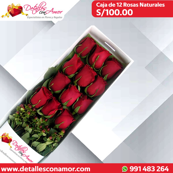 Caja de 12 Rosas naturales | Rosas naturales, rosas con petalos de madera,  chocolates, peluches y regalos - Detalles con Amor