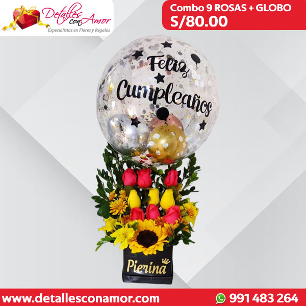 Detalle Personalizado con Rosas Naturales - Feliz Cumpleaños